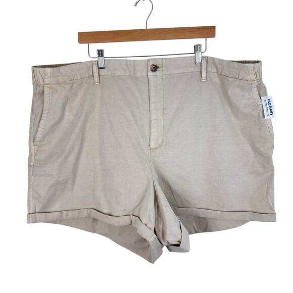 Old Navy NWT Everyday Cotton Tan Cream Cuffed Elastic Waistband Chino Shorts 4X - Picture 1 of 8